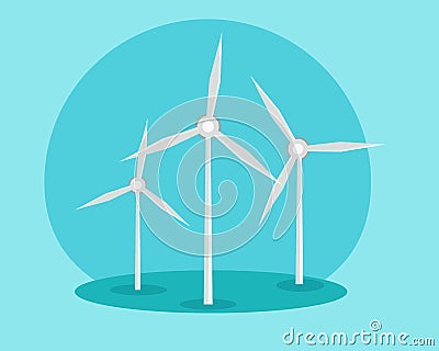 Windmills, ecology concept. Alternative sources of energy. Green energy. Illustration Vector Illustration