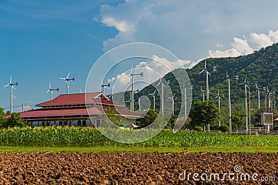Windmills for electric power production in Royal Initiative Project Stock Photo
