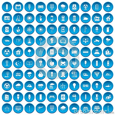 100 windmills icons set blue Vector Illustration