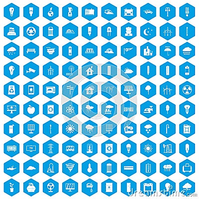 100 windmills icons set blue Vector Illustration