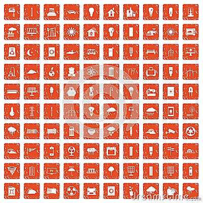 100 windmills icons set grunge orange Vector Illustration