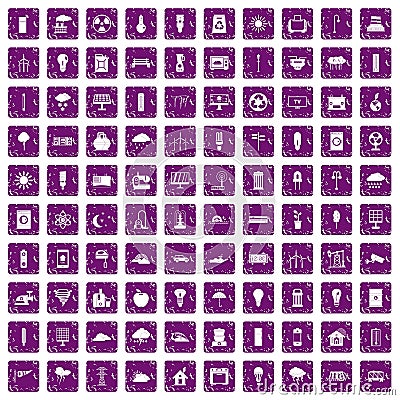 100 windmills icons set grunge purple Vector Illustration