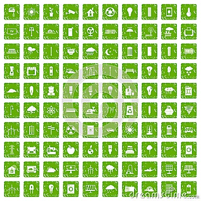 100 windmills icons set grunge green Vector Illustration