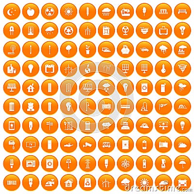 100 windmills icons set orange Vector Illustration