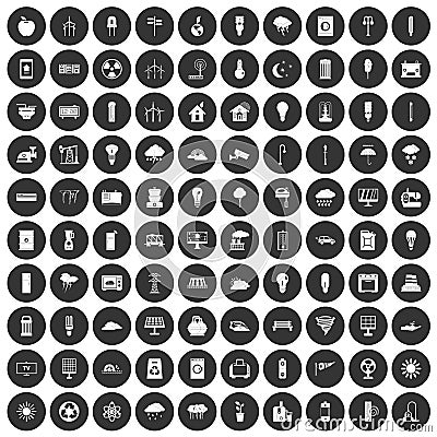 100 windmills icons set black circle Vector Illustration