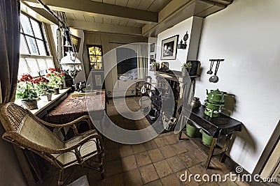 Cosy living room inside a Dutch windmills Stock Photo