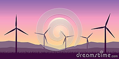 windmills silhouette nature landscape wind power energy Vector Illustration