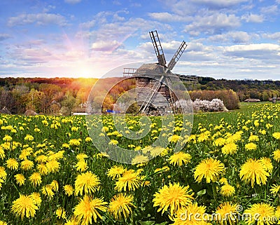 Windmills in the spring Stock Photo