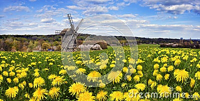 Windmills in the spring Stock Photo