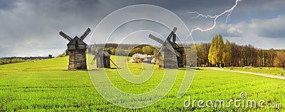 Windmills in the spring Stock Photo