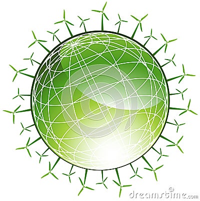 Windmills surrounding Green Globe Vector Illustration