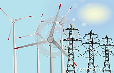 Windmills vs electric tower Vector Illustration