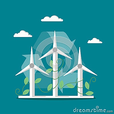 Windmills wind turbines vector flat style illustration Vector Illustration