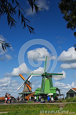 Windmills of Zaanse Schans in Zaandem, Holland. Editorial Stock Photo