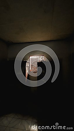 Windo potret in dark room Stock Photo