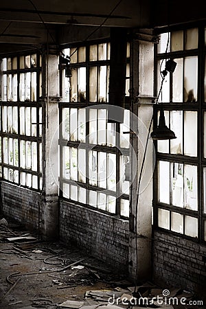 Window of abandoned factory Stock Photo