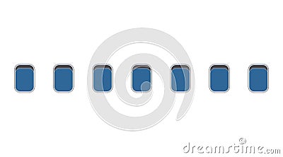 Window airplane. Mockup of plane. Window inside aeroplane. Exterior of airplane in flight. White airline jet for travel. Aircraft Vector Illustration