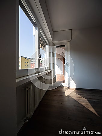 Window and balcony detail, empty room Stock Photo