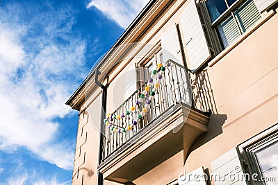 Window Balcony with Mardi Gras Decorations Editorial Stock Photo