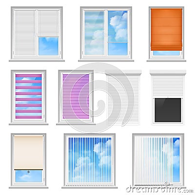 Window Blinds Colored Flat Set Vector Illustration