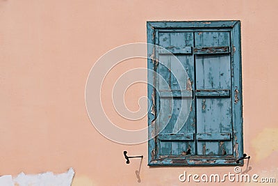 Window with blue shutter Stock Photo