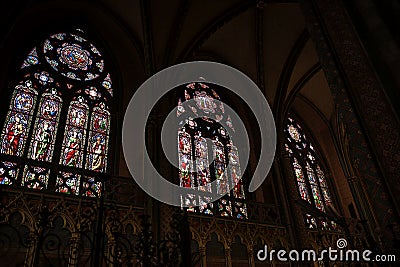 Window of Bordeaux Cathedral, France Editorial Stock Photo