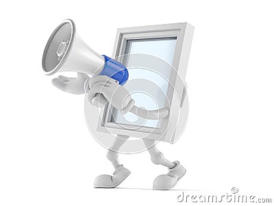 Window character speaking through a megaphone Stock Photo