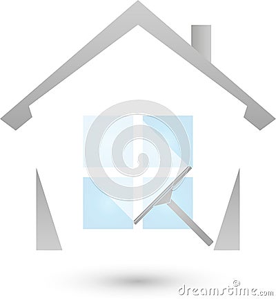 Window cleaner and house, cleaning and cleaning company logo Stock Photo