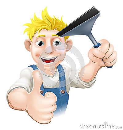 Window Cleaner With Squeegee Vector Illustration