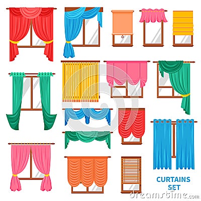 Window Curtains And Blinds Set Vector Illustration