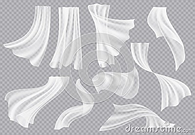 Window curtains. Flowing blank fabric with folds interior clothing soft silk fluttering decoration material vector Vector Illustration