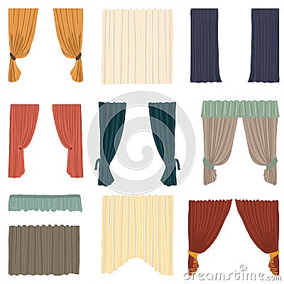 Window curtains. Realistic modern cloth for interior design. Stock Photo