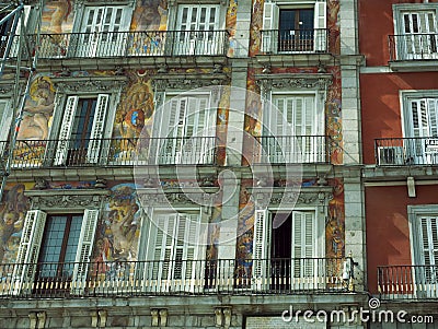 Window design architecture on Plaza Mayor Madrid Spain Stock Photo