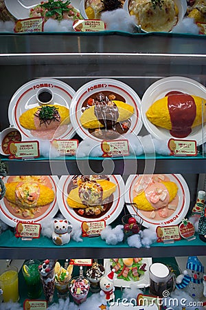 Window display with plastic food, Tokyo, Japan Editorial Stock Photo