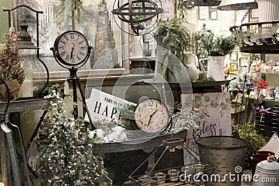Window of downtown shop set with all items celebrating Christmas, Owego, New York, 2018 Editorial Stock Photo