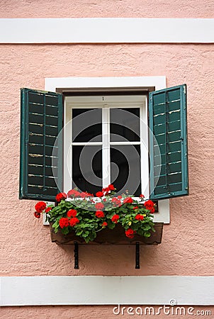 Window and flower box Stock Photo