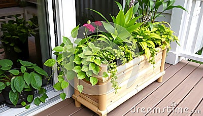 Window flower box overflowing with colorful plants and flowers adding charm to a building Generative AI Stock Photo