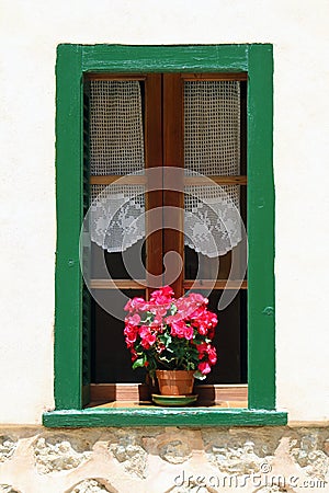 Window with flower pot Stock Photo