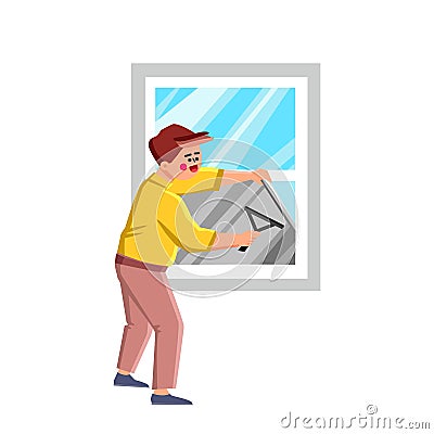 Window Foil Tinting Professional Worker Vector Vector Illustration