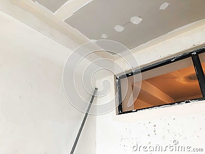 Window, frame for glass. Material for repairs in an apartment is under construction remodeling rebuilding and renovation. Stock Photo