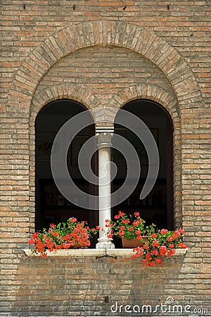 Window geraniums Stock Photo