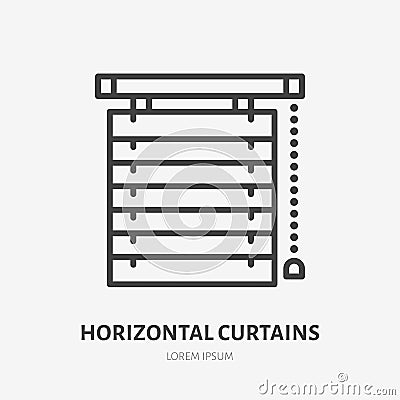 Window horizontal jalousie flat line icon. Vector outline illustration of blind curtain. Black color thin linear sign Vector Illustration