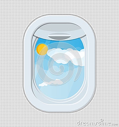 Window from inside the airplane. Vector Illustration