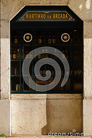 Window of the Martinho da Arcada, Portuguese restaurant in Lisbon, Portugal Editorial Stock Photo