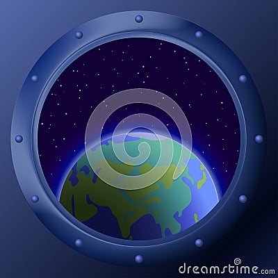 Window with planets mother Earth Vector Illustration