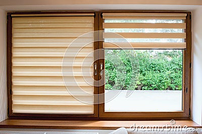 Window roller, duo system day and night. Cozy home interior Stock Photo