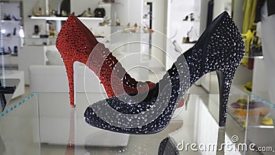 Window shopping luxury fashion shoes Editorial Stock Photo