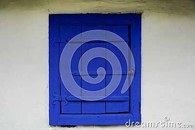 The window with traditional motifs used in the traditional Romanian houses from the Danube Delta area Stock Photo