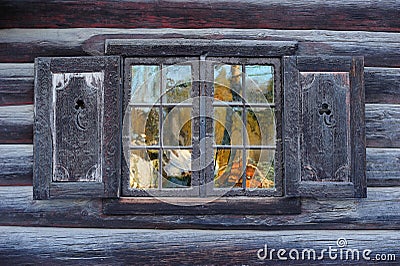 Window of a traditional Norwegian hut Stock Photo