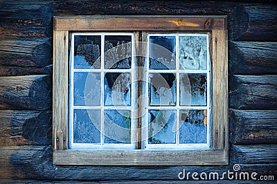 Window of a traditional Norwegian hut Stock Photo